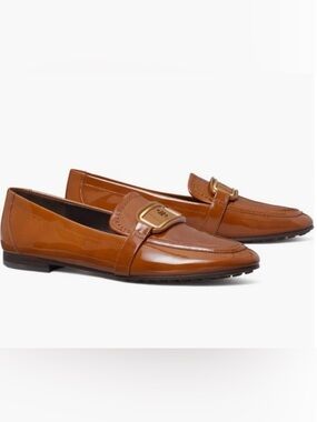 Tory Burch Georgia Cognac Patent Leather Loafers with Gold Buckle NWT
